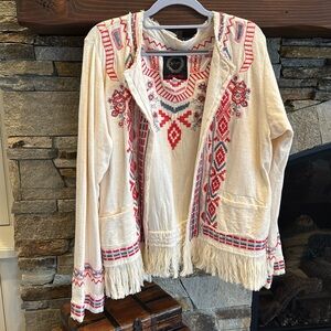 Johnny Was cream embroidered Cardigan XL